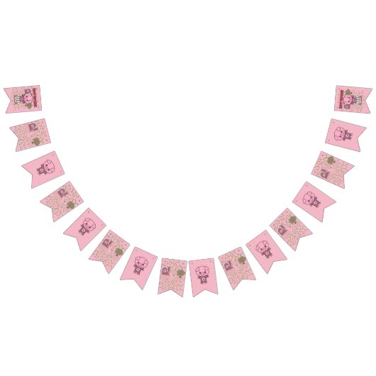 Girls Birthday Cute Colorful Pig Persoonlijke naam Vlaggetjes (Alle)