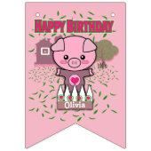 Girls Birthday Cute Colorful Pig Persoonlijke naam Vlaggetjes (Eerste vlag)