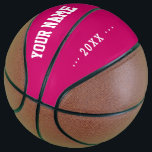 Girls Birthday gift idee aangepaste naam roze Basketbal<br><div class="desc">Creëer je unieke Girls Birthday cadeau fuchsia pink Basketball, met je eigen persoonlijke naam, jaar, slogan, bericht of tekst. schattig Basketball cadespel voor meisjes, vrouw Basketballspelers, vrouwen, moeder, zus, dochter, vriendin, cheerleaders, tieners, baby girl, spelers, teamgenoten, fans. Kies uw favoriete team en gebruik om het even welke achtergrondkleur. Geen minimumorder....</div>