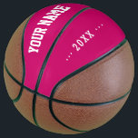 Girls Birthday gift idee aangepaste naam roze Basketbal<br><div class="desc">Creëer je unieke Girls Birthday cadeau fuchsia pink Basketball, met je eigen persoonlijke naam, jaar, slogan, bericht of tekst. schattig Basketball cadespel voor meisjes, vrouw Basketballspelers, vrouwen, moeder, zus, dochter, vriendin, cheerleaders, tieners, baby girl, spelers, teamgenoten, fans. Kies uw favoriete team en gebruik om het even welke achtergrondkleur. Geen minimumorder....</div>