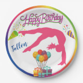 Girls Birthday Gymnastics Handspring Rainbow Trim Papieren Bordje (Voorkant)
