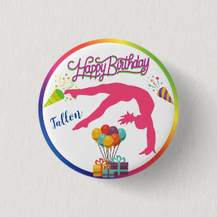 Girls Birthday Gymnastics Handspring Rainbow Trim Ronde Button 3,2 Cm