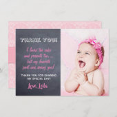 Girls Birthday - Hartelijk dank - Roze karton Bedankkaart (Voorkant / Achterkant)