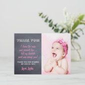 Girls Birthday - Hartelijk dank - Roze karton Bedankkaart (Staand voorkant)