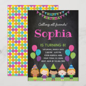 Girls Birthday Invitation Chalkboard Kaart (Voorkant / Achterkant)