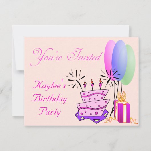 Girls Birthday Invite Kaart (Voorkant)