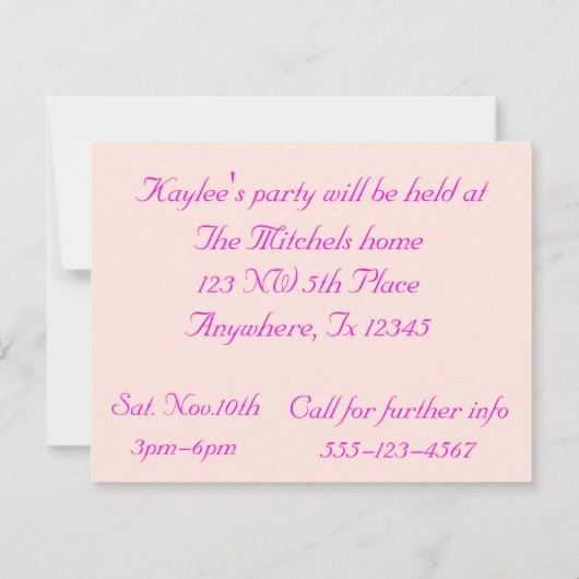 Girls Birthday Invite Kaart (Achterkant)