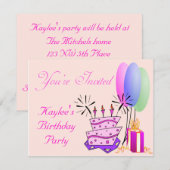 Girls Birthday Invite Kaart (Voorkant / Achterkant)