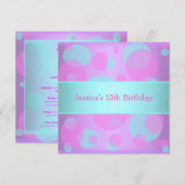 Girls Birthday Metallic Blue Paarse roze cirkels Kaart (Voorkant / Achterkant)