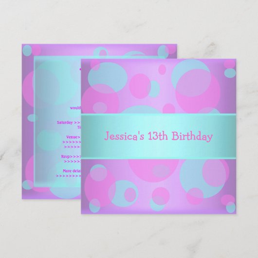 Girls Birthday Metallic Blue Paarse roze cirkels Kaart (Voorkant / Achterkant)