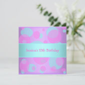 Girls Birthday Metallic Blue Paarse roze cirkels Kaart (Staand voorkant)