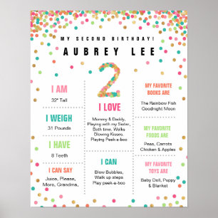Girls Birthday Mint Blauwgroen Pink Tweede verjaar Poster