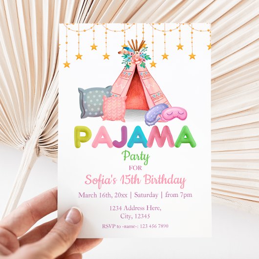 Girls Birthday Pajama Party - Uitnodiging