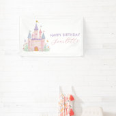 Girls Birthday Party Banner Princess Pastel Castle (Insitu)