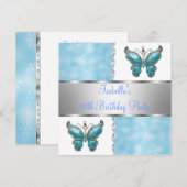 Girls Birthday Party Butterfly Blue White Flower Kaart (Voorkant / Achterkant)