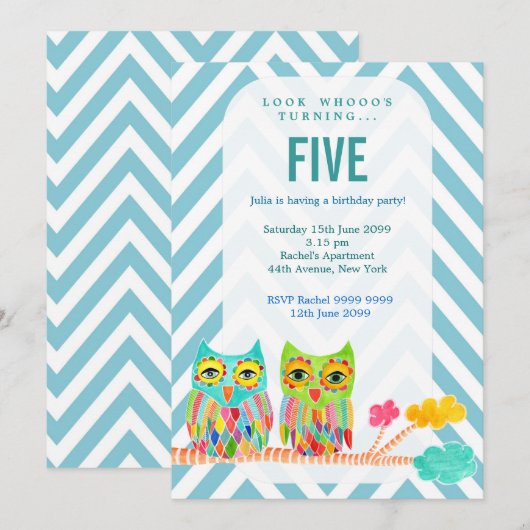 Girls Birthday Party Chevron Rainbow nodigt uit Kaart (Voorkant / Achterkant)