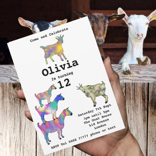 Girls Birthday Party Colorful Cute Goats Funny