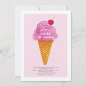 Girls Birthday Party Ice Cream Invitation Kaart (Voorkant)