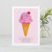 Girls Birthday Party Ice Cream Invitation Kaart (Staand voorkant)