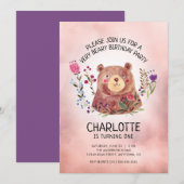 Girl's Birthday Party Leuk Beer en bloemen Kaart (Voorkant / Achterkant)