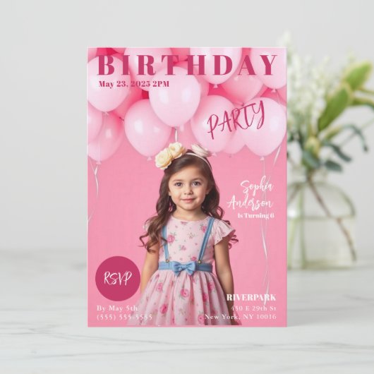 Girls Birthday Party Magazine Hoesje Kaart (Staand voorkant)