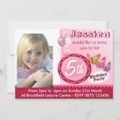 Girls Birthday Photo Invitation Balloons - Elke le Kaart (Voorkant)
