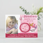 Girls Birthday Photo Invitation Balloons - Elke le Kaart (Staand voorkant)