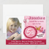 Girls Birthday Photo Invitation Balloons - Elke le Kaart (Voorkant / Achterkant)