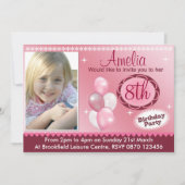 Girls Birthday Photo Invitation - Elke leeftijd Kaart (Voorkant)