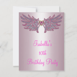 Girls Birthday Pink & Blue Jewel Angel Wings Kaart