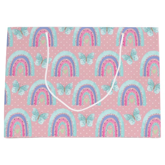 Girls Birthday Rainbows Butterflies & Polka Dots Groot Cadeauzakje (Voorkant)