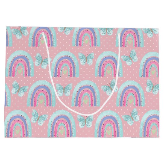 Girls Birthday Rainbows Butterflies & Polka Dots Groot Cadeauzakje (Achterkant)