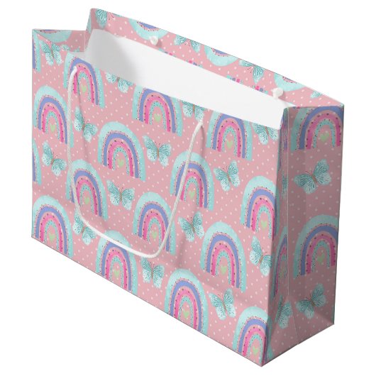 Girls Birthday Rainbows Butterflies & Polka Dots Groot Cadeauzakje (Voorkant Gekanteld)