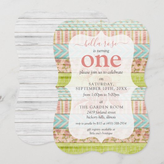 Girl's Birthday Shabby Rozen Cottage Rustic Wood Kaart (Voorkant / Achterkant)