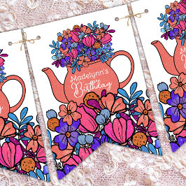 Girls Birthday Tea Party Floral Vlaggetjes