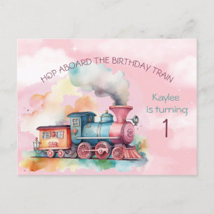 Girls Birthday Train Invitation Briefkaart