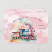 Girls Birthday Train Invitation Briefkaart (Voorkant / Achterkant)