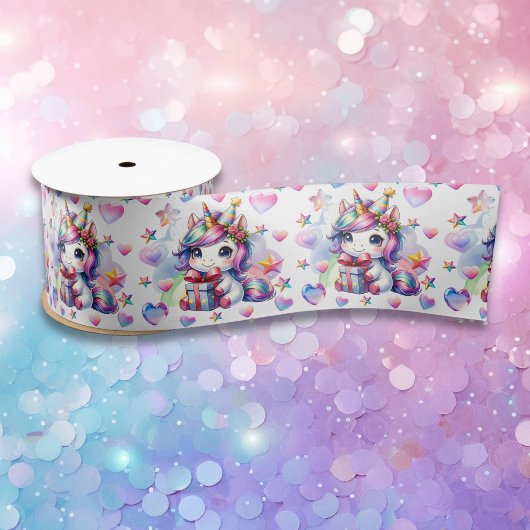 Girl's Birthday Unicorn thema Roze en Paarse Satijnen Lint