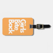 "Girls Bite Back" Sinaasappel Funny Bright Bagagelabel (Voorkant horizontaal)