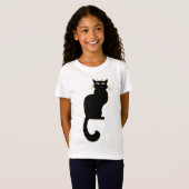 Girl's Black Cat T-shirt Black Cat Art Kind T-shir (Voorkant volledig)