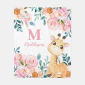 Girls Blanket Floral met Giraffe Monogram Fleece Deken (Voorkant)