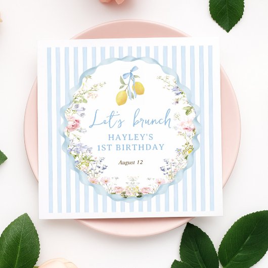 Girls Blue Bow Lemon Floral Servet