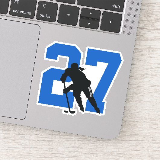 Girls Blue Custom Hockey Player Number Sticker (Detail)