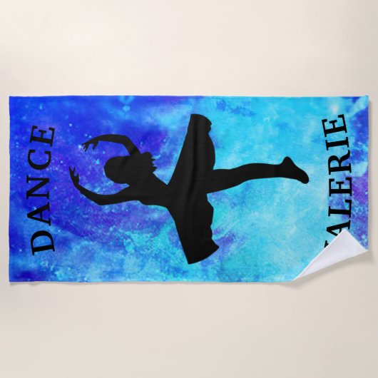 Girls Blue Galaxy Dance Beach Towel met naam Strandlaken (Voorkant)
