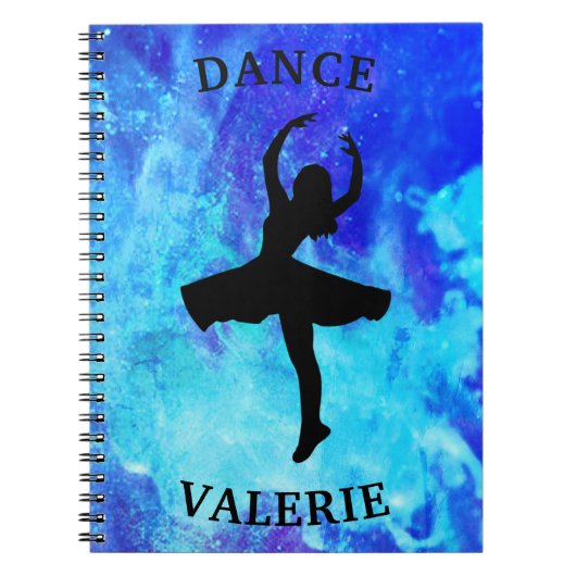Girls Blue Galaxy Dance Notitieboek met naam (Voorkant)