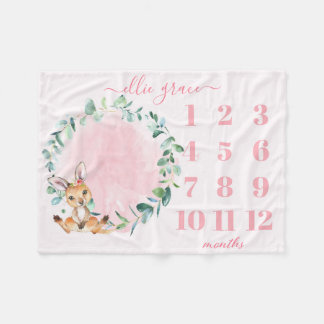Girls Blush Pink Baby Kangaroo Milestone Blanket Fleece Deken