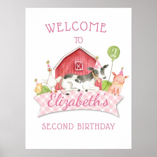 Girls BOERDERIJ Birthday Party Welcome Poster (Voorkant)