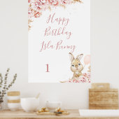 Girl's Boho Floral Bunny 1e Verjaardag teken Poster (Keuken)