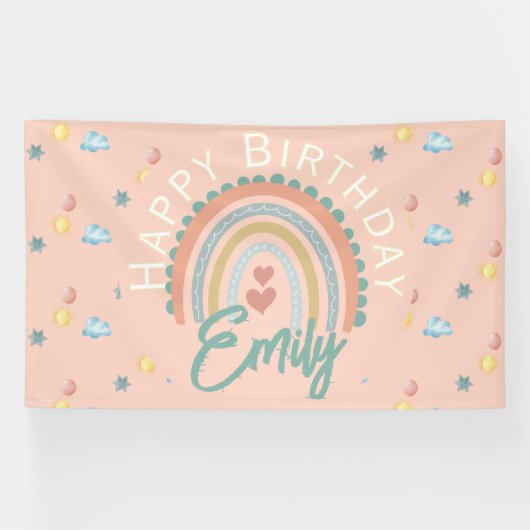 Girl's Boho Rainbow Dreams Lichtkoraal Spandoek (Horizontaal)
