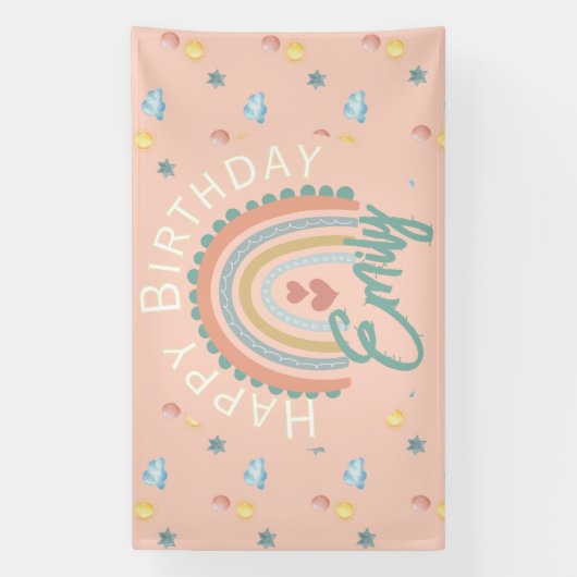 Girl's Boho Rainbow Dreams Lichtkoraal Spandoek (Verticaal)